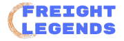 alt="Freight Legends logo featuring bold blue text with an orange gear-shaped crescent symbol"